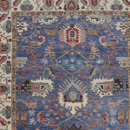 10 x 13 Blue & Red Wool Floral Hand Knotted Stain Resistant Rug