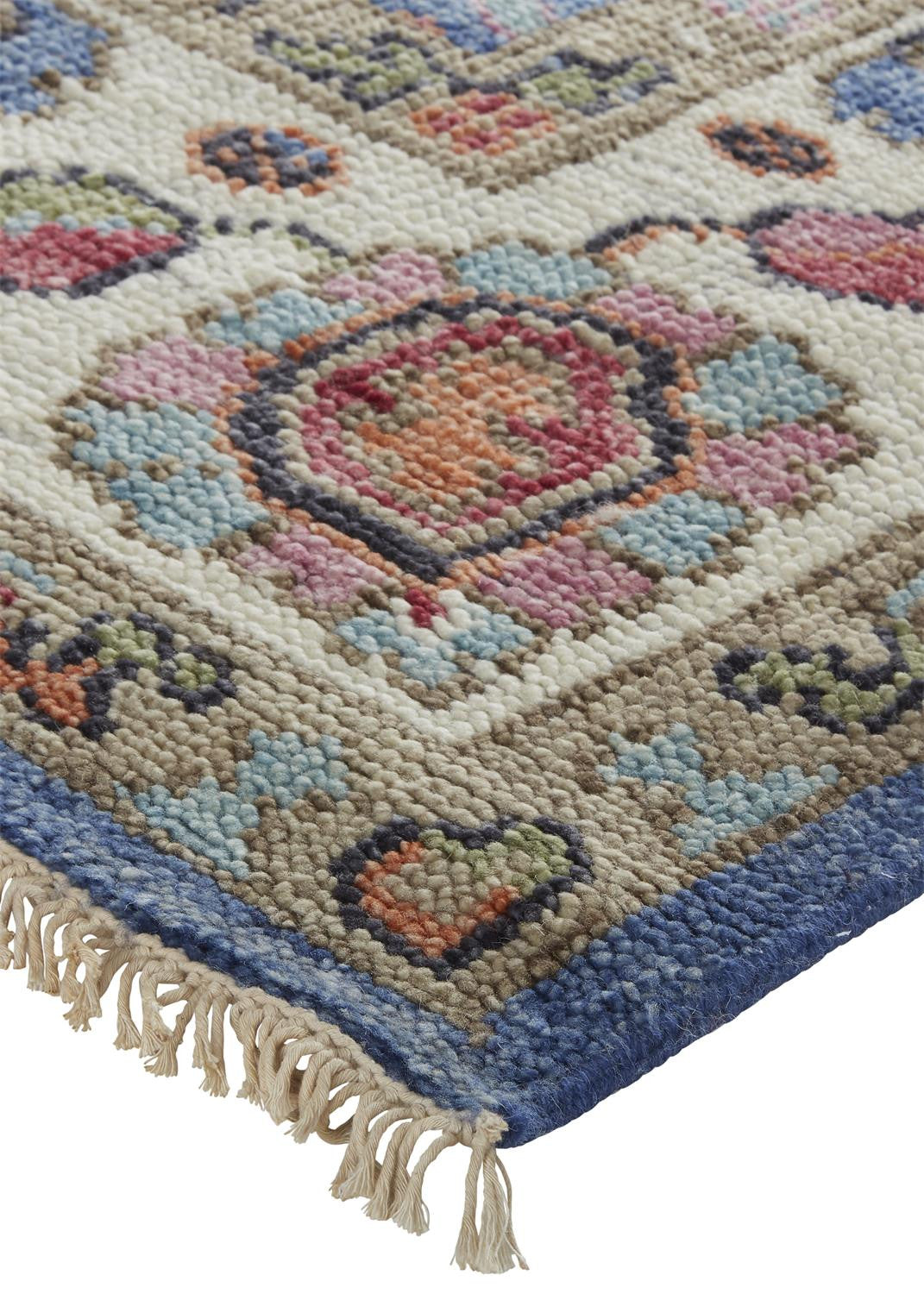 10 x 13 Blue & Red Wool Floral Hand Knotted Stain Resistant Rug
