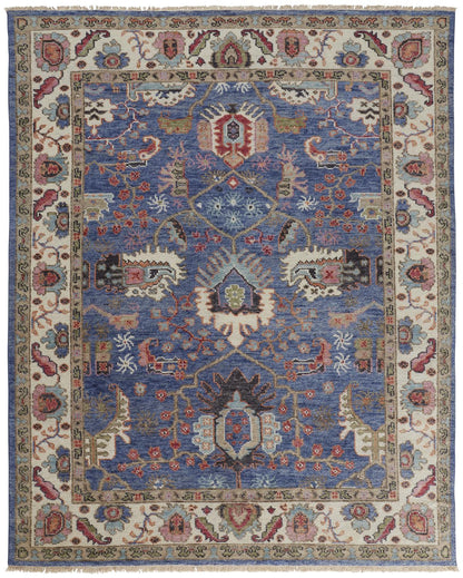 12 x 15 Blue & Red Wool Floral Hand Knotted Stain Resistant Rug