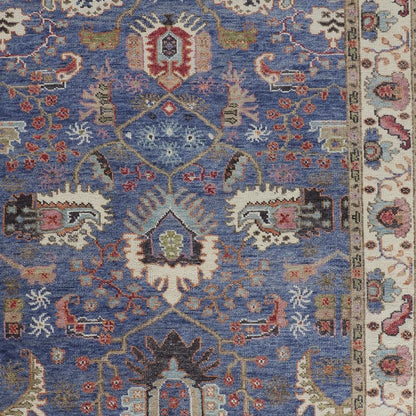 12 x 15 Blue & Red Wool Floral Hand Knotted Stain Resistant Rug
