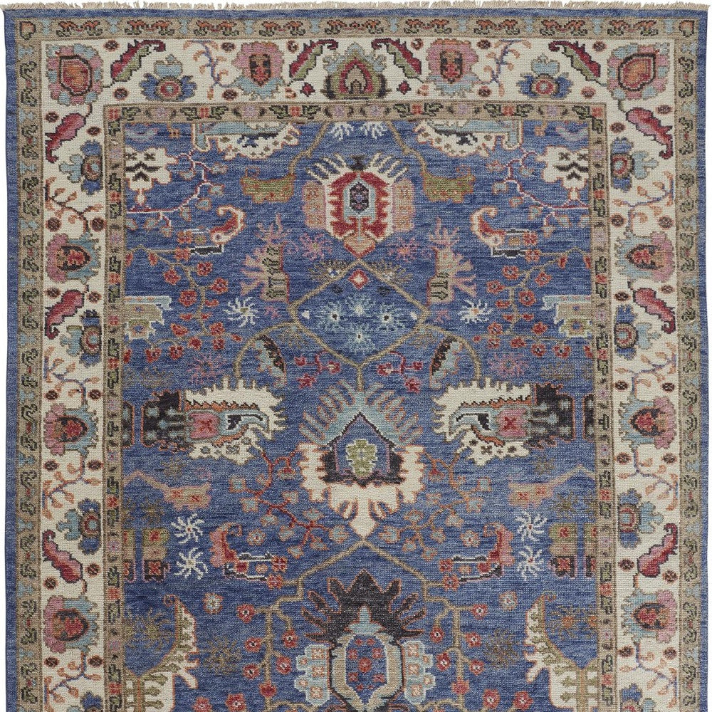 12 x 15 Blue & Red Wool Floral Hand Knotted Stain Resistant Rug