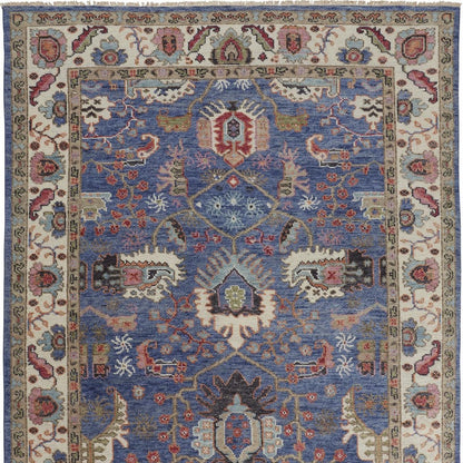 12 x 15 Blue & Red Wool Floral Hand Knotted Stain Resistant Rug