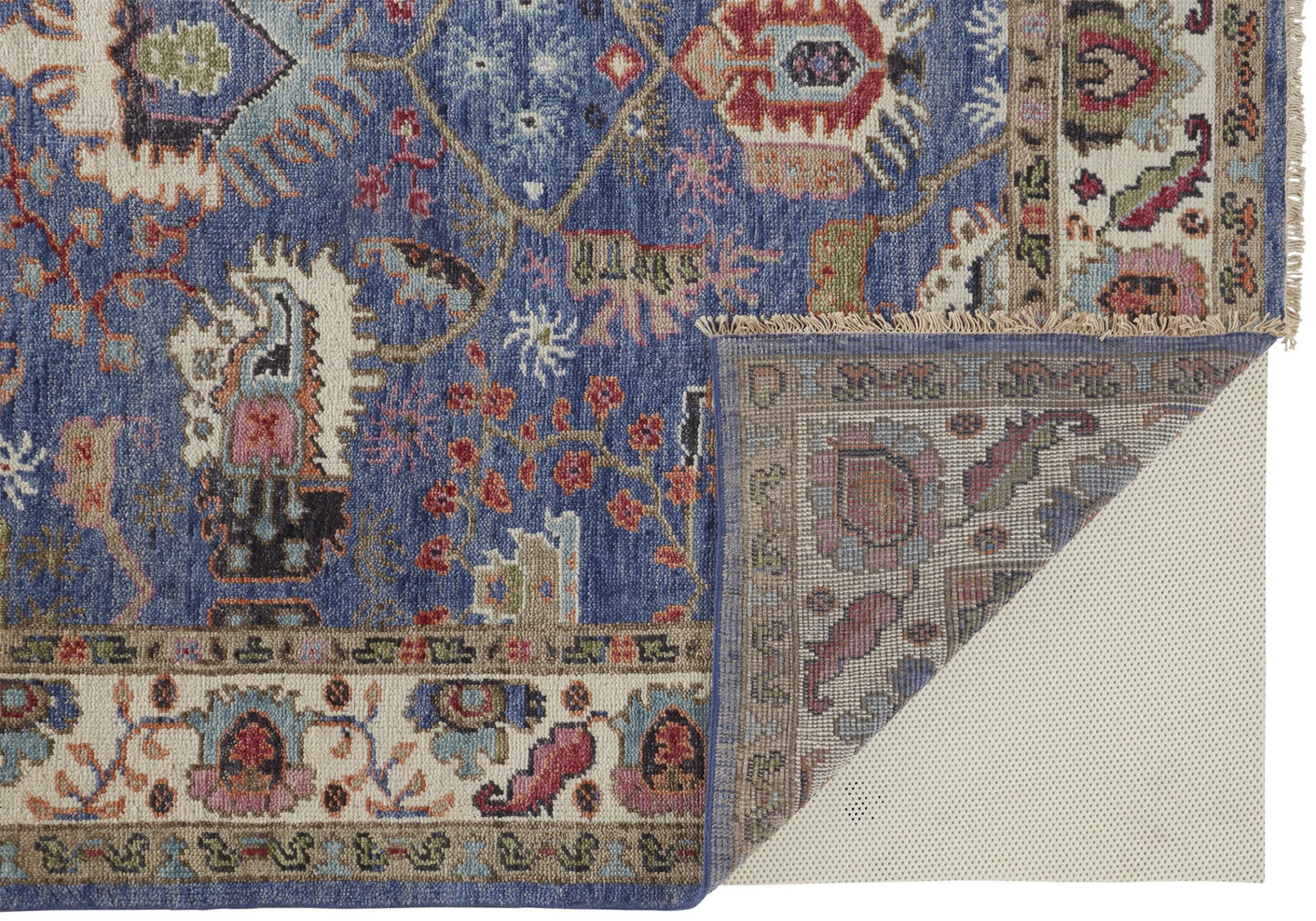 12 x 15 Blue & Red Wool Floral Hand Knotted Stain Resistant Rug