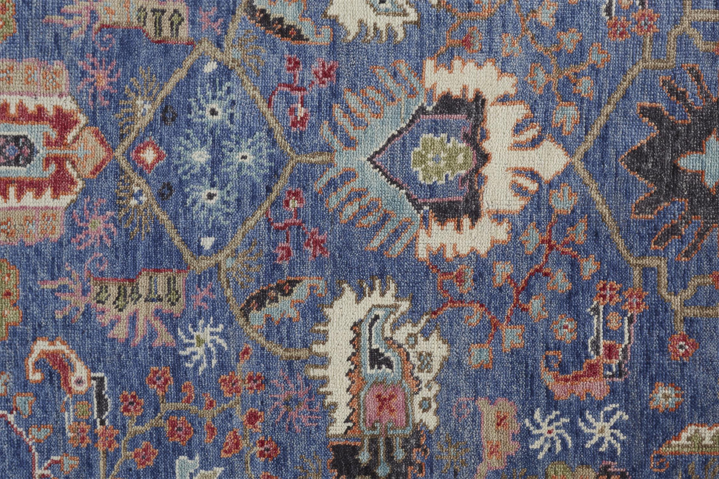 12 x 15 Blue & Red Wool Floral Hand Knotted Stain Resistant Rug