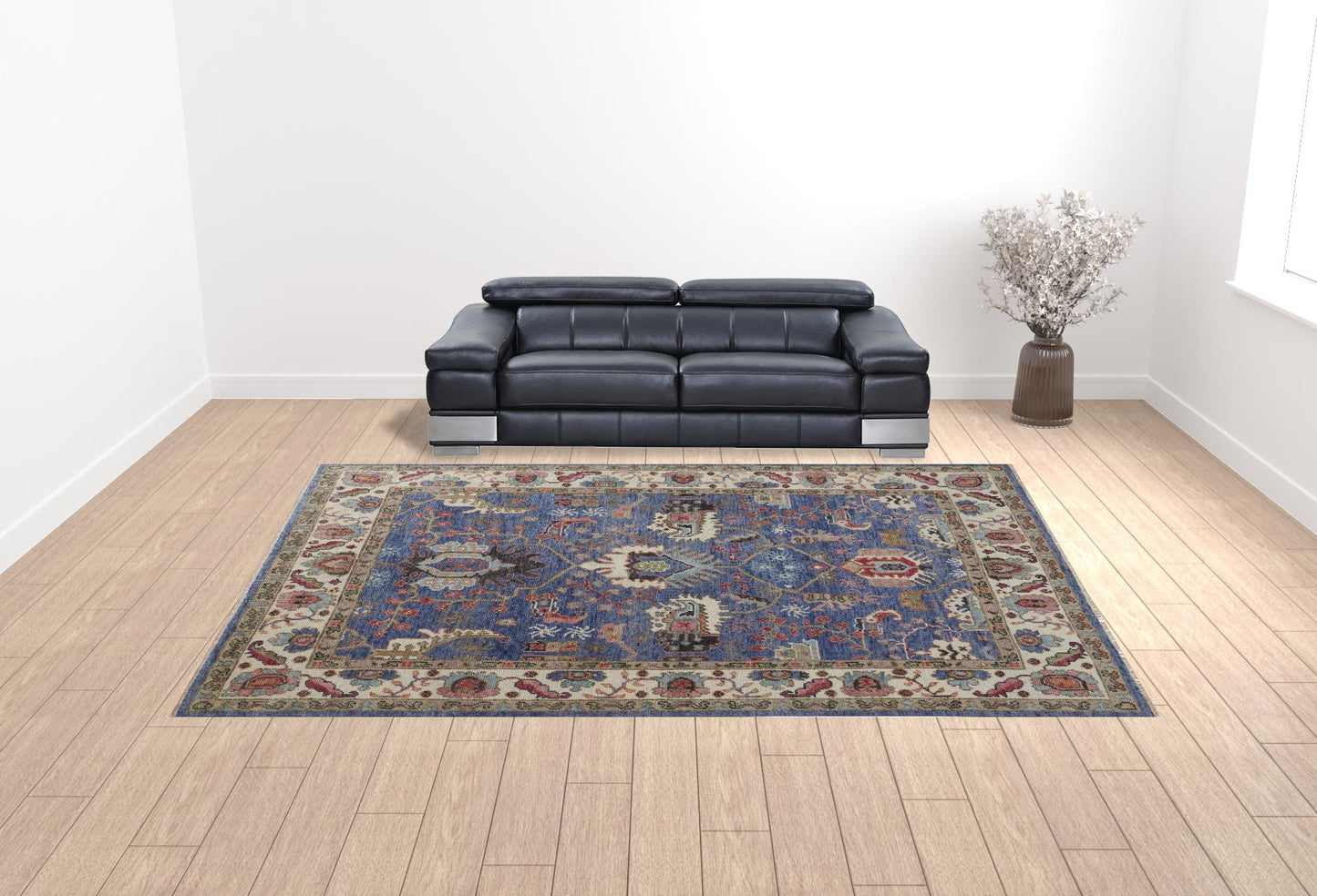 12 x 15 Blue & Red Wool Floral Hand Knotted Stain Resistant Rug