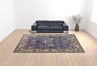 12 x 15 Blue & Red Wool Floral Hand Knotted Stain Resistant Rug
