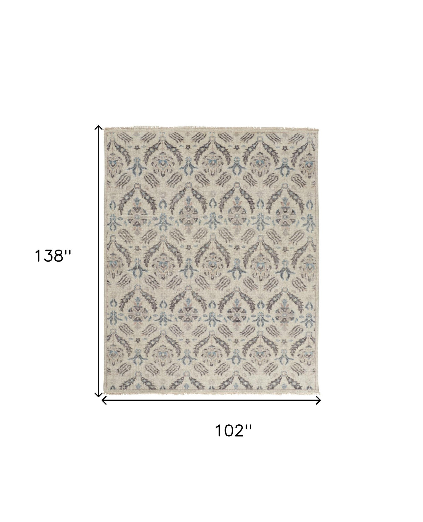 9 x 12 Ivory Gray & Blue Wool Floral Hand Knotted Stain Resistant Rug