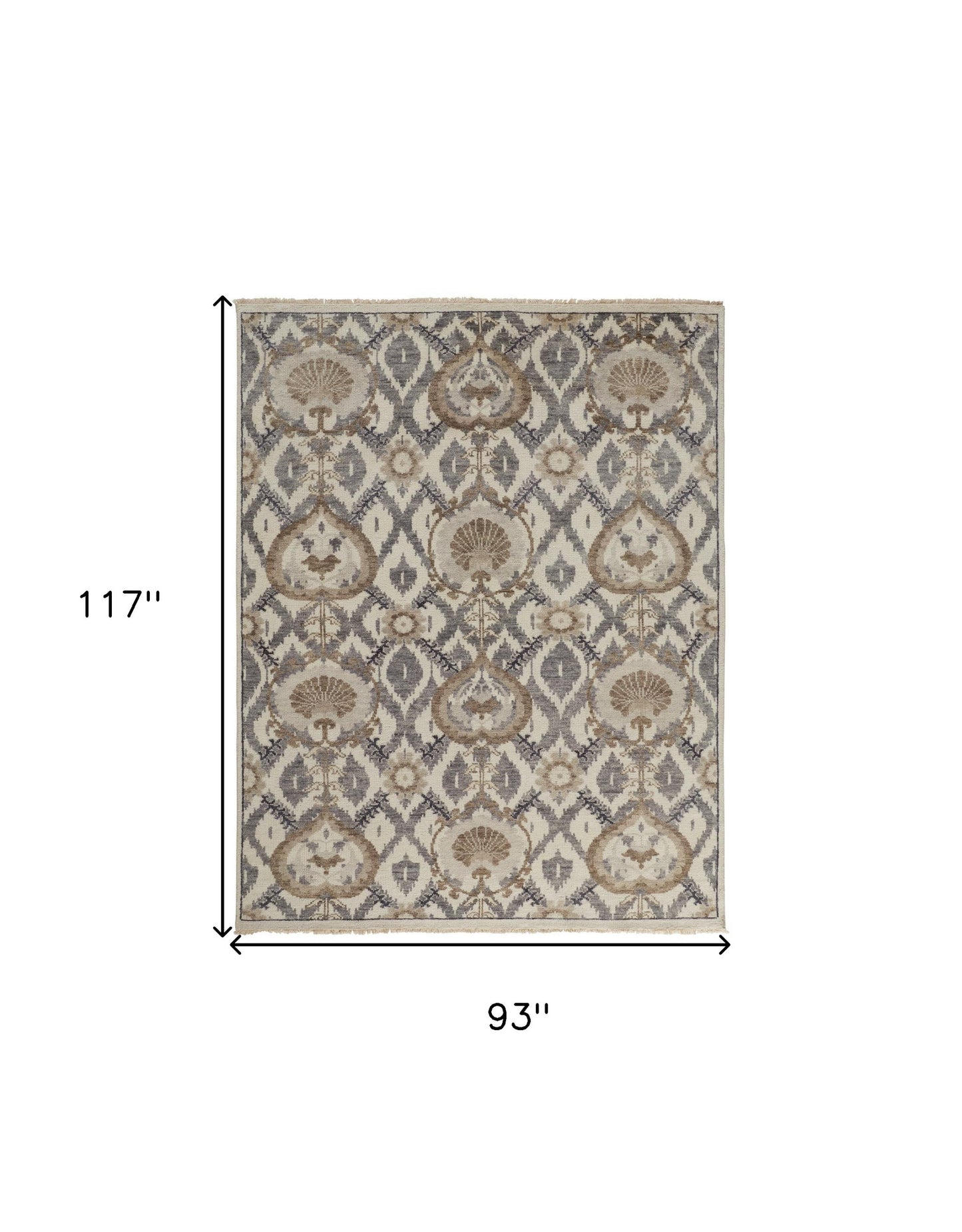 8 x 10 Ivory Gray & Taupe Wool Floral Hand Knotted Stain Resistant Rug