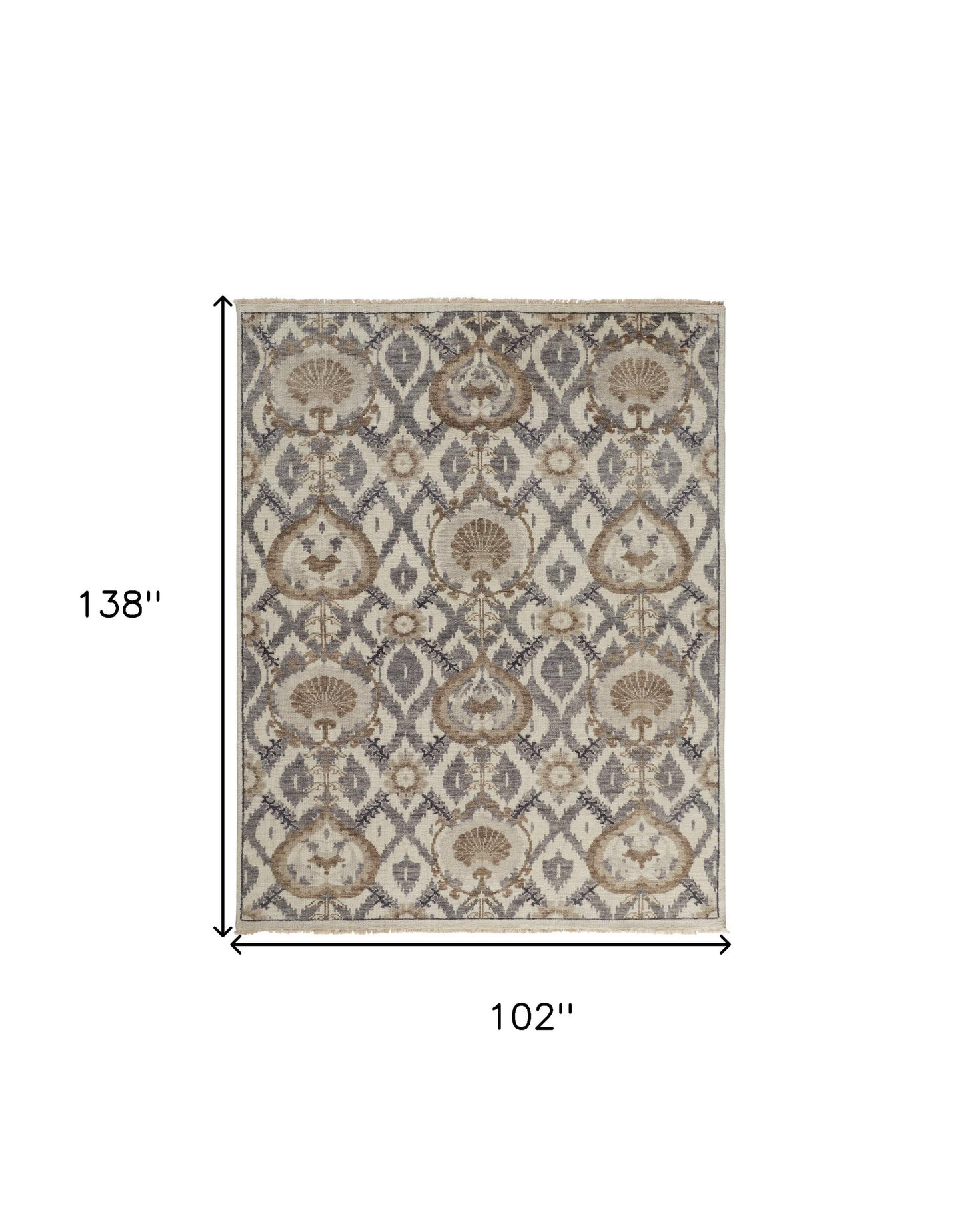 9 x 12 Ivory Gray & Taupe Wool Floral Hand Knotted Stain Resistant Rug