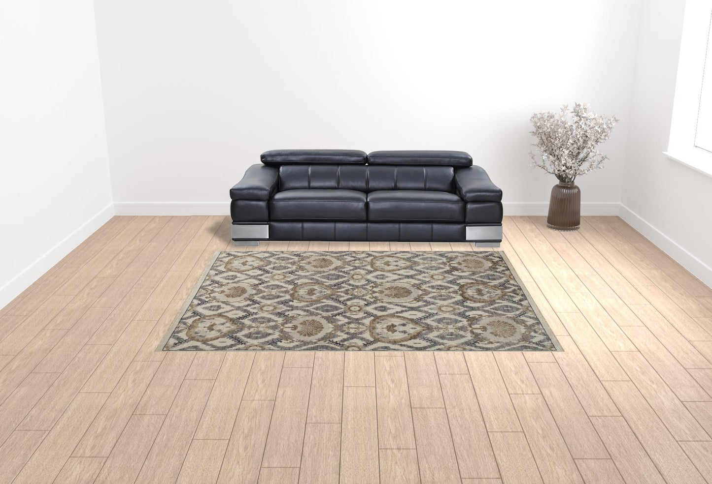 9 x 12 Ivory Gray & Taupe Wool Floral Hand Knotted Stain Resistant Rug