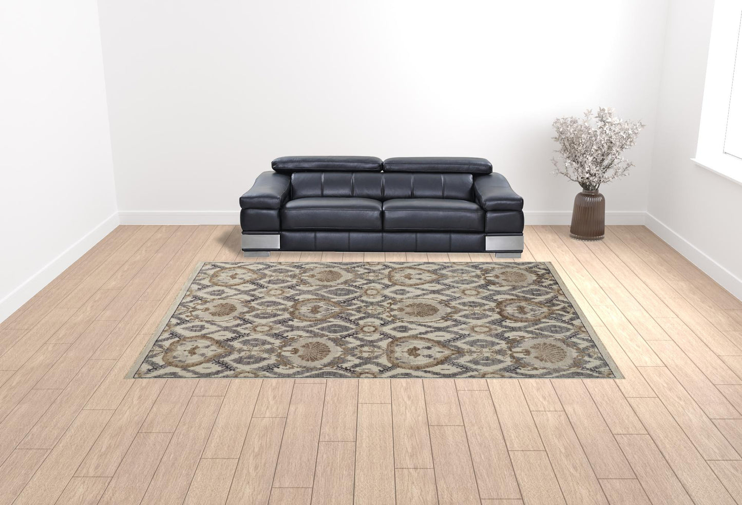 10 x 13 Ivory Gray & Taupe Wool Floral Hand Knotted Stain Resistant Rug