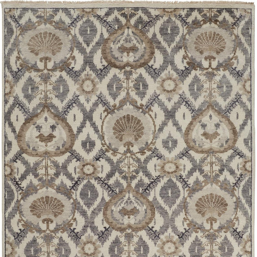 12 x 15 Ivory Gray & Taupe Wool Floral Hand Knotted Stain Resistant Rug