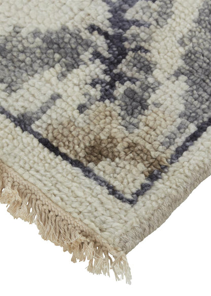 12 x 15 Ivory Gray & Taupe Wool Floral Hand Knotted Stain Resistant Rug