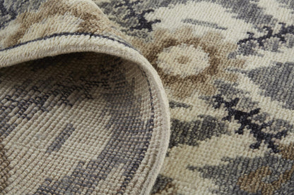 12 x 15 Ivory Gray & Taupe Wool Floral Hand Knotted Stain Resistant Rug