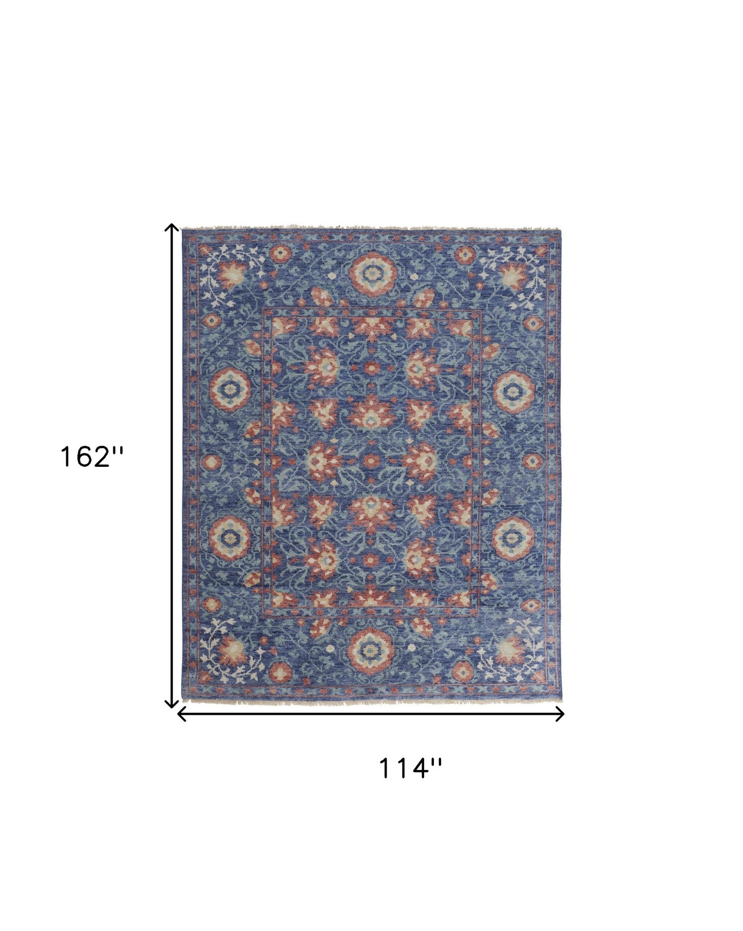 10 x 13 Blue & Red Wool Floral Hand Knotted Stain Resistant Rug