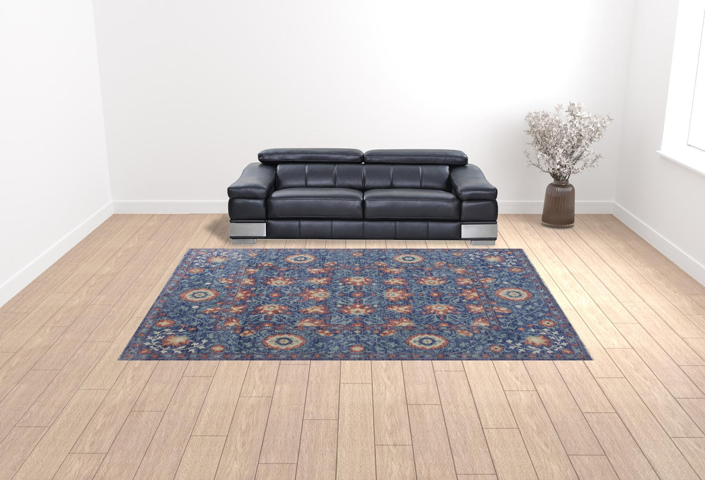 10 x 13 Blue & Red Wool Floral Hand Knotted Stain Resistant Rug