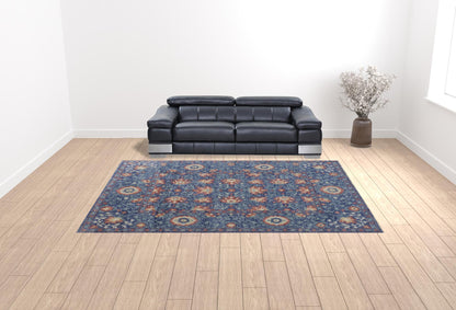 10 x 13 Blue & Red Wool Floral Hand Knotted Stain Resistant Rug