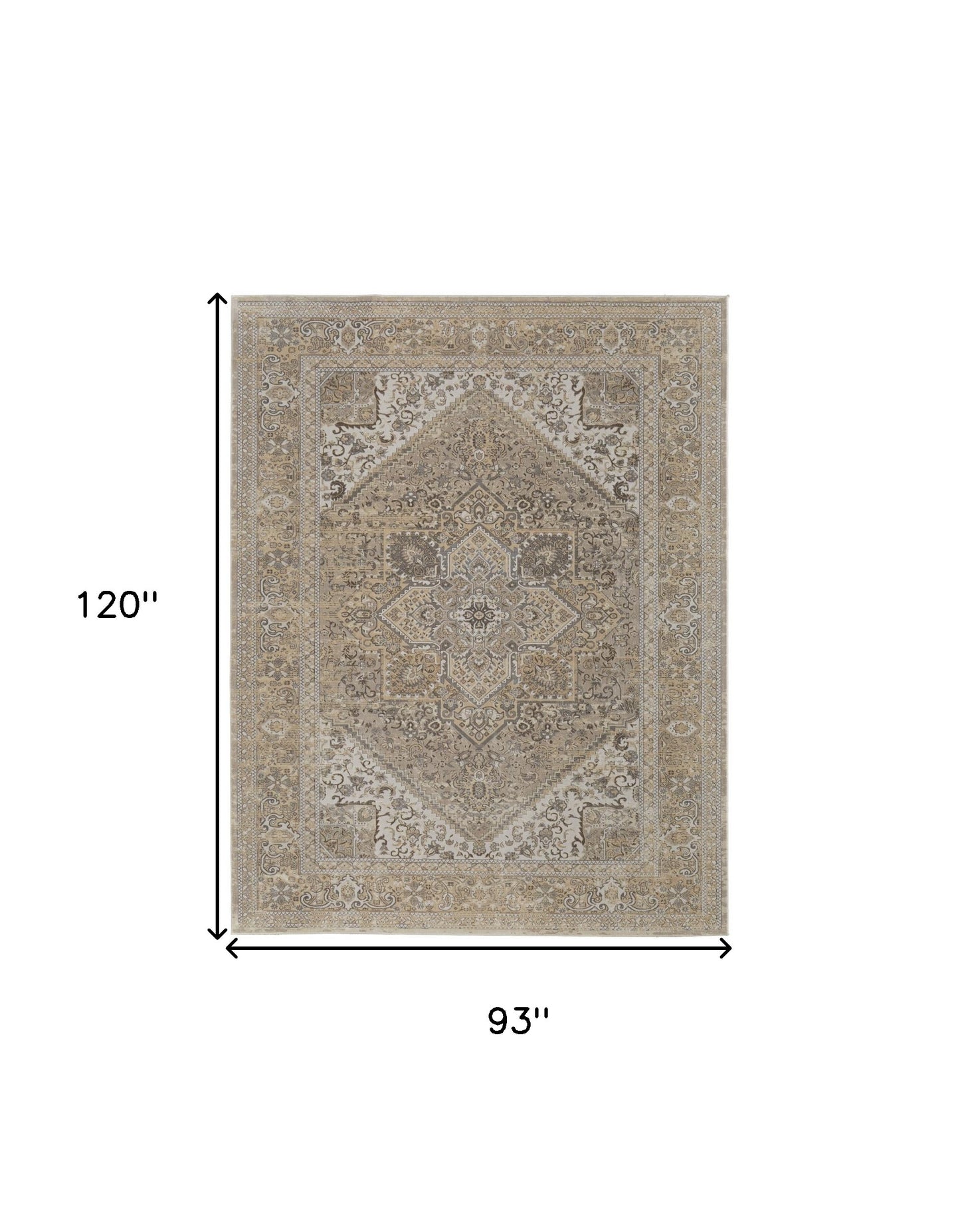 8 x 10 Brown Ivory & Tan Floral Power Loom Distressed Rug