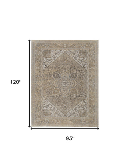 8 x 10 Brown Ivory & Tan Floral Power Loom Distressed Rug