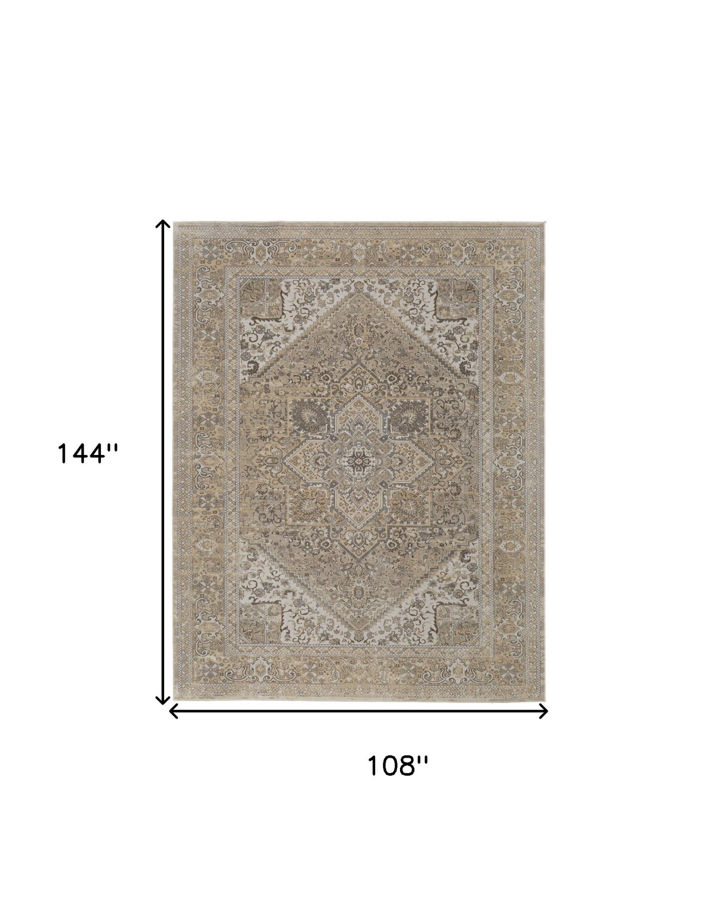 9 x 12 Brown Ivory & Tan Floral Power Loom Distressed Rug
