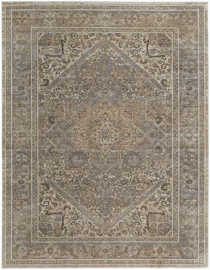 12 x 15 Tan Brown & Ivory Floral Power Loom Distressed Rug