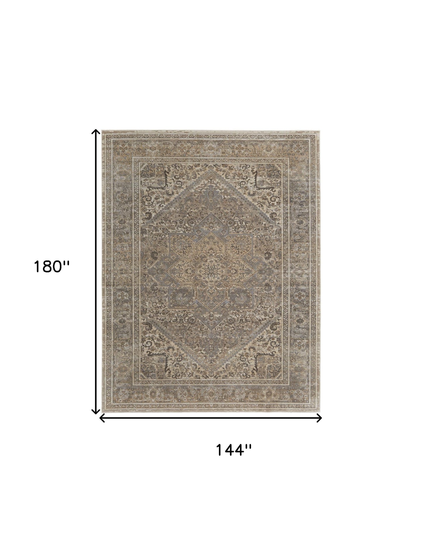 12 x 15 Tan Brown & Ivory Floral Power Loom Distressed Rug