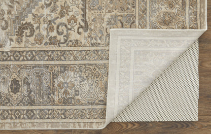 12 x 15 Tan Brown & Ivory Floral Power Loom Distressed Rug