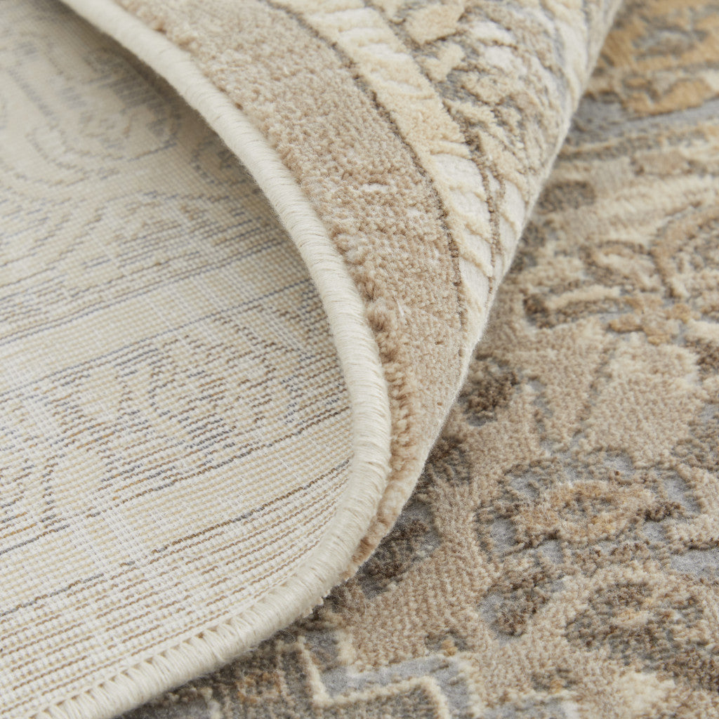 12 x 15 Tan Brown & Ivory Floral Power Loom Distressed Rug