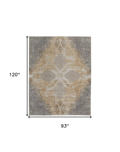 8 x 10 Silver Tan & Gray Floral Power Loom Rug