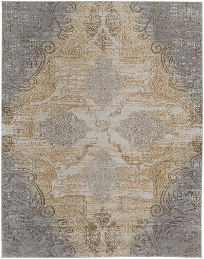 9 x 12 Silver Tan & Gray Floral Power Loom Rug