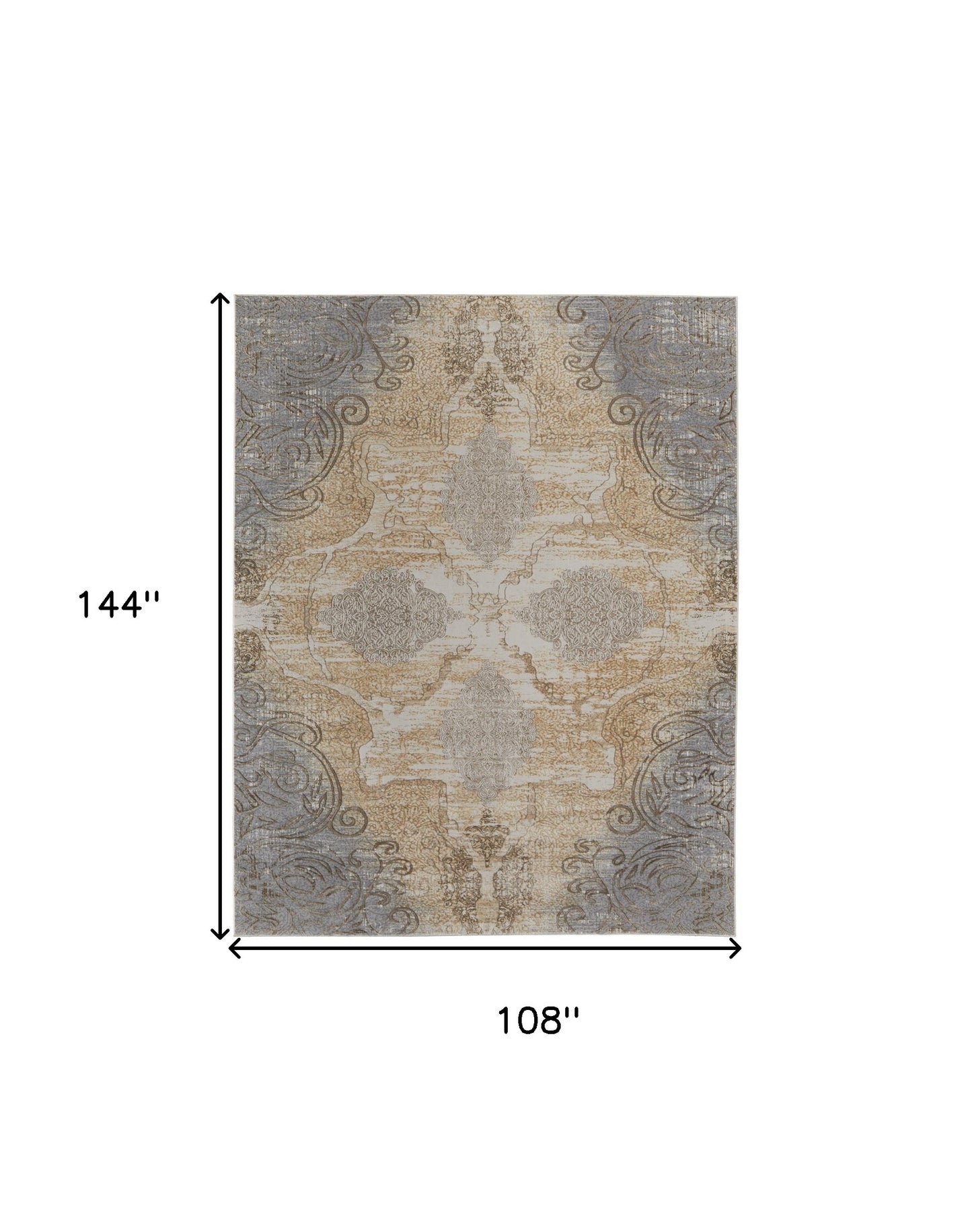 9 x 12 Silver Tan & Gray Floral Power Loom Rug