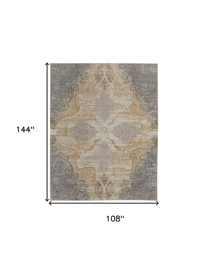 9 x 12 Silver Tan & Gray Floral Power Loom Rug
