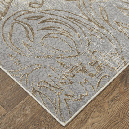 9 x 12 Silver Tan & Gray Floral Power Loom Rug