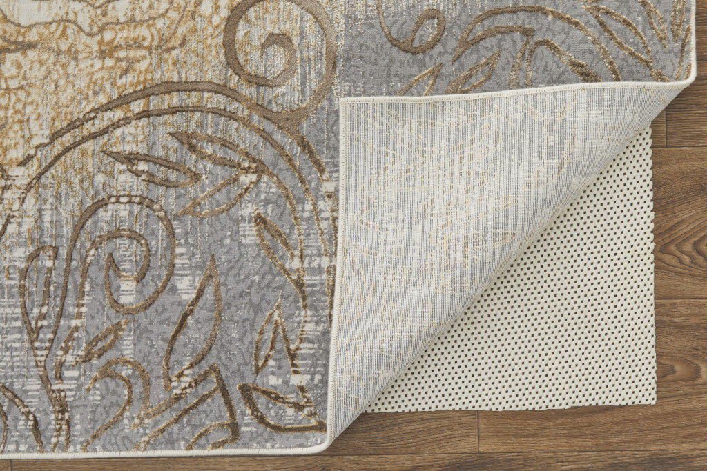 9 x 12 Silver Tan & Gray Floral Power Loom Rug