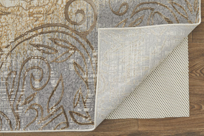 9 x 12 Silver Tan & Gray Floral Power Loom Rug