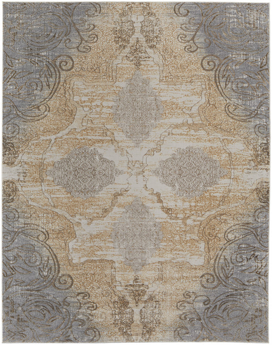 12 x 15 Silver Tan & Gray Floral Power Loom Rug
