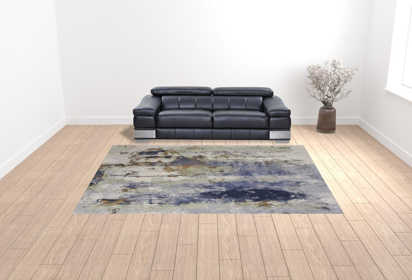 10 x 13 Blue Orange & Ivory Power Loom Rug