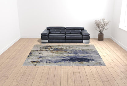10 x 13 Blue Orange & Ivory Power Loom Rug