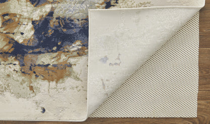 10 x 13 Blue Orange & Ivory Power Loom Rug