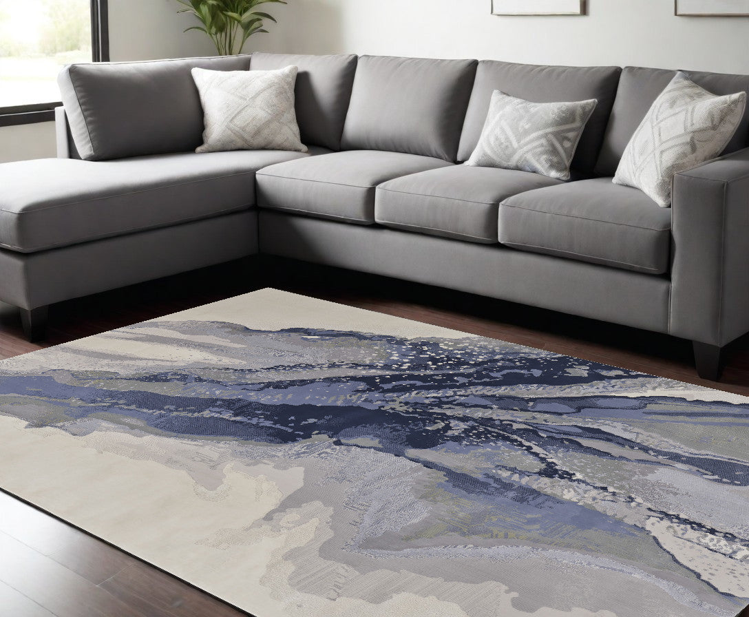 10 x 13 Gray & Ivory Power Loom Rug