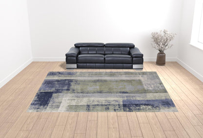 12 x 15 Blue Green & Ivory Power Loom Distressed Rug