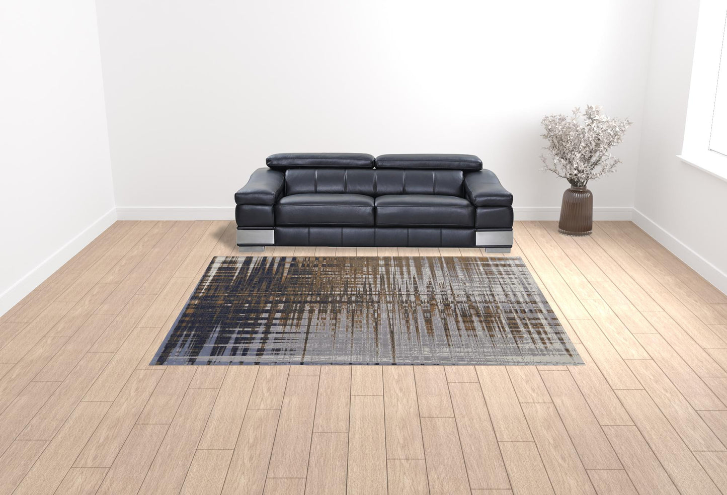 9 x 12 Blue Orange & Gray Power Loom Rug