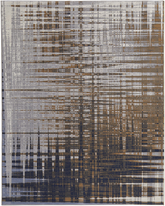 10 x 13 Blue Orange & Gray Power Loom Rug