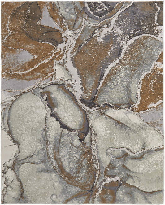 10 x 13 Gray & Brown Marble Power Loom Rug
