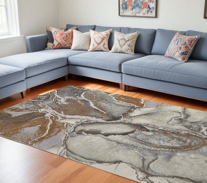 12 x 15 Gray & Brown Marble Power Loom Rug