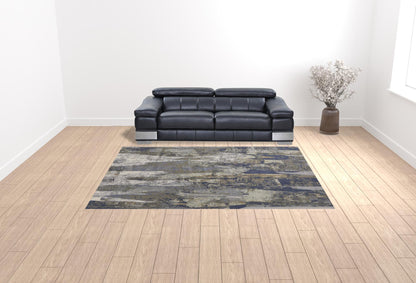 9 x 12 Blue Gray & Tan Power Loom Distressed Rug