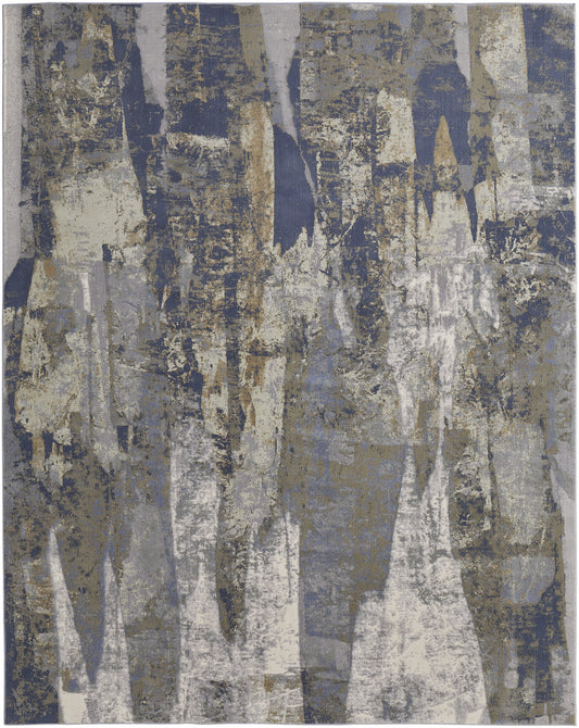 10 x 13 Blue Gray & Tan Power Loom Distressed Rug