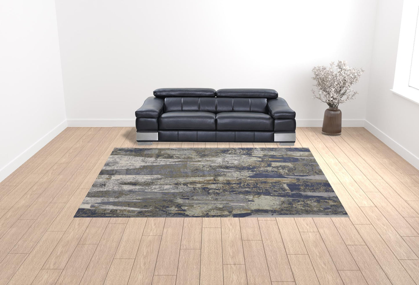 10 x 13 Blue Gray & Tan Power Loom Distressed Rug