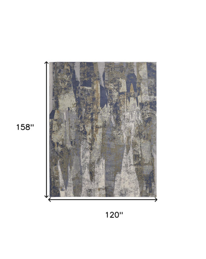 10 x 13 Blue Gray & Tan Power Loom Distressed Rug
