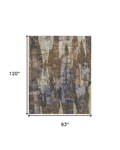 8 x 10 Brown Blue & Ivory Power Loom Distressed Rug